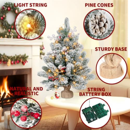 Flocked Artificial Mini Christmas Tree with Lights and Ornaments F534