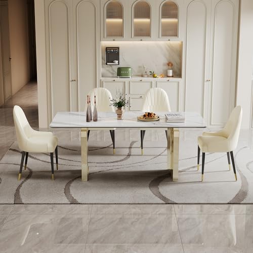 63 inch Clear Rectangular Glass Dining Table with Gold Metal Legs S7756
