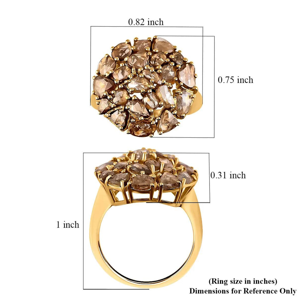 Champagne Diamond Mix 925 Sterling Silver 14K Yellow Gold Plated Cluster Ring Size 8 P4495