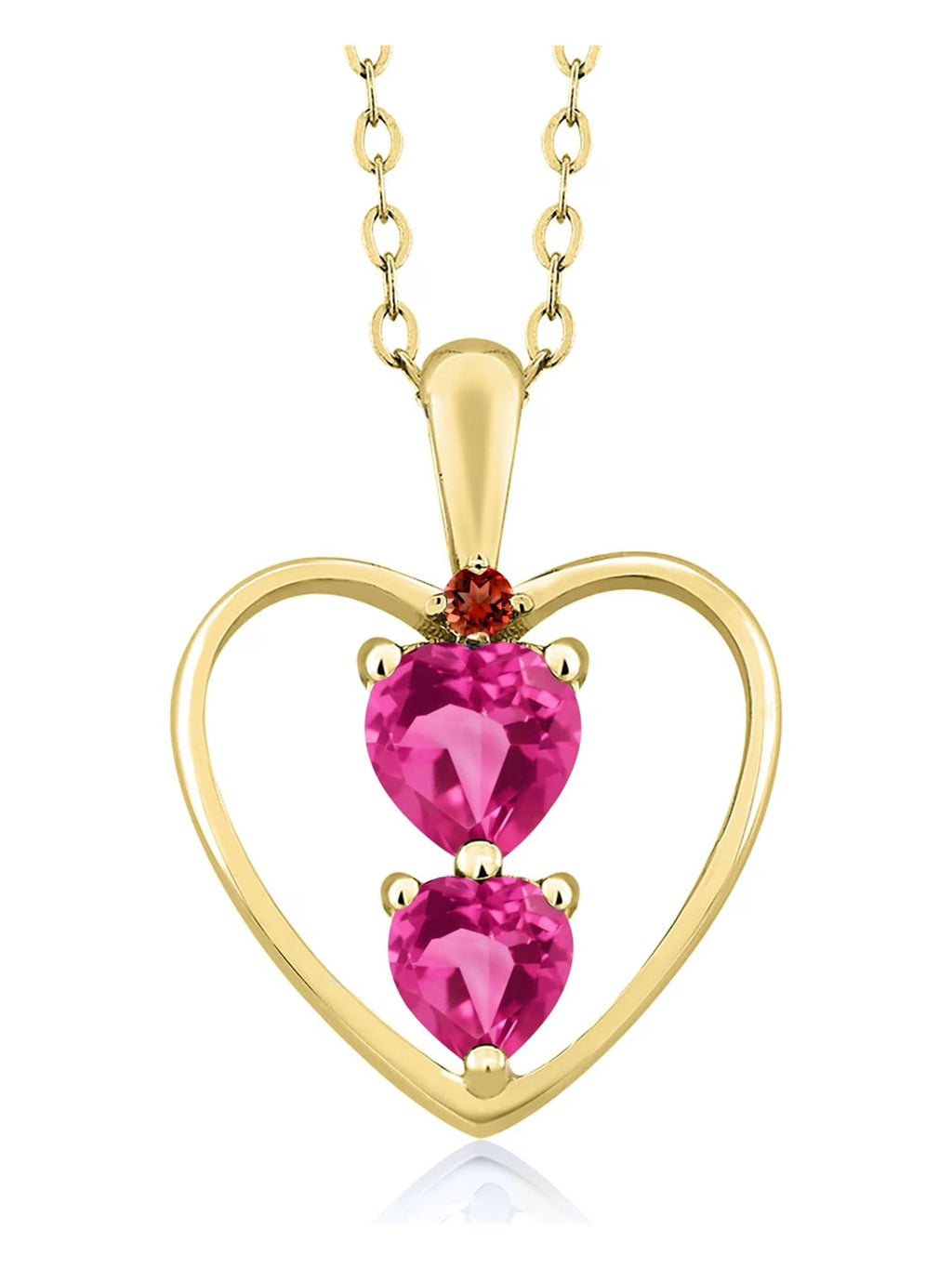 18K Yellow Gold Plated Silver Pink Created Sapphire and Red Garnet Pendant Necklace with 18 inch Silver Chain C83707
