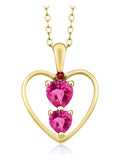 18K Yellow Gold Plated Silver Pink Created Sapphire and Red Garnet Pendant Necklace with 18 inch Silver Chain C83707