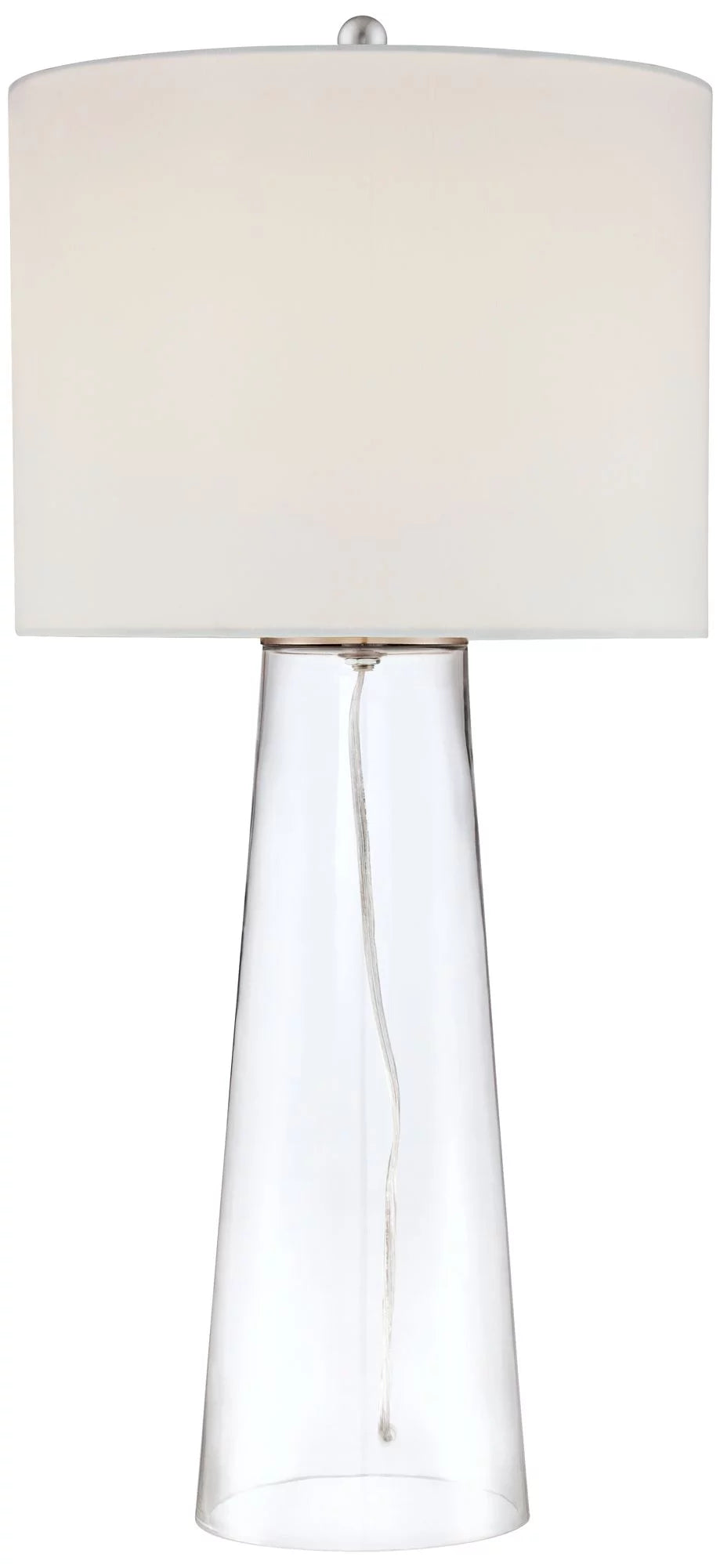 30" Tall Clear Glass End Table Lamp with White Shade W9969