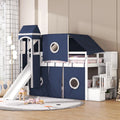 Twin Size Low Loft Bed with Slide and Curtains J6203