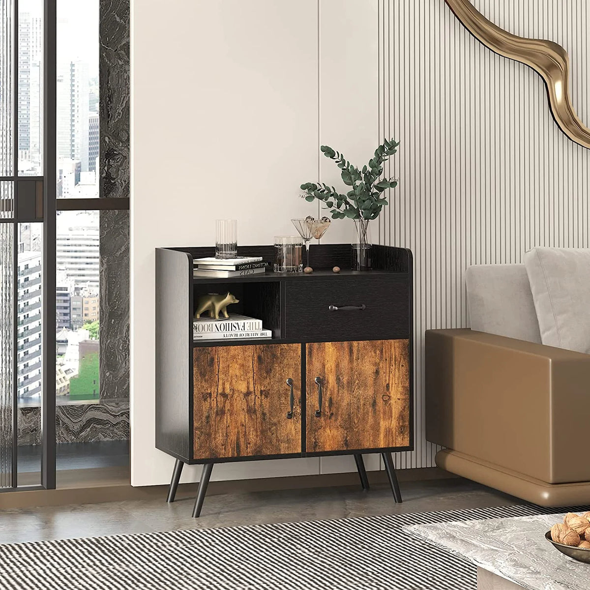 Cabinet with 1 Drawer 2 Doors 1 Open Shelves Free Standing Cupboard with 4 Legs O657477