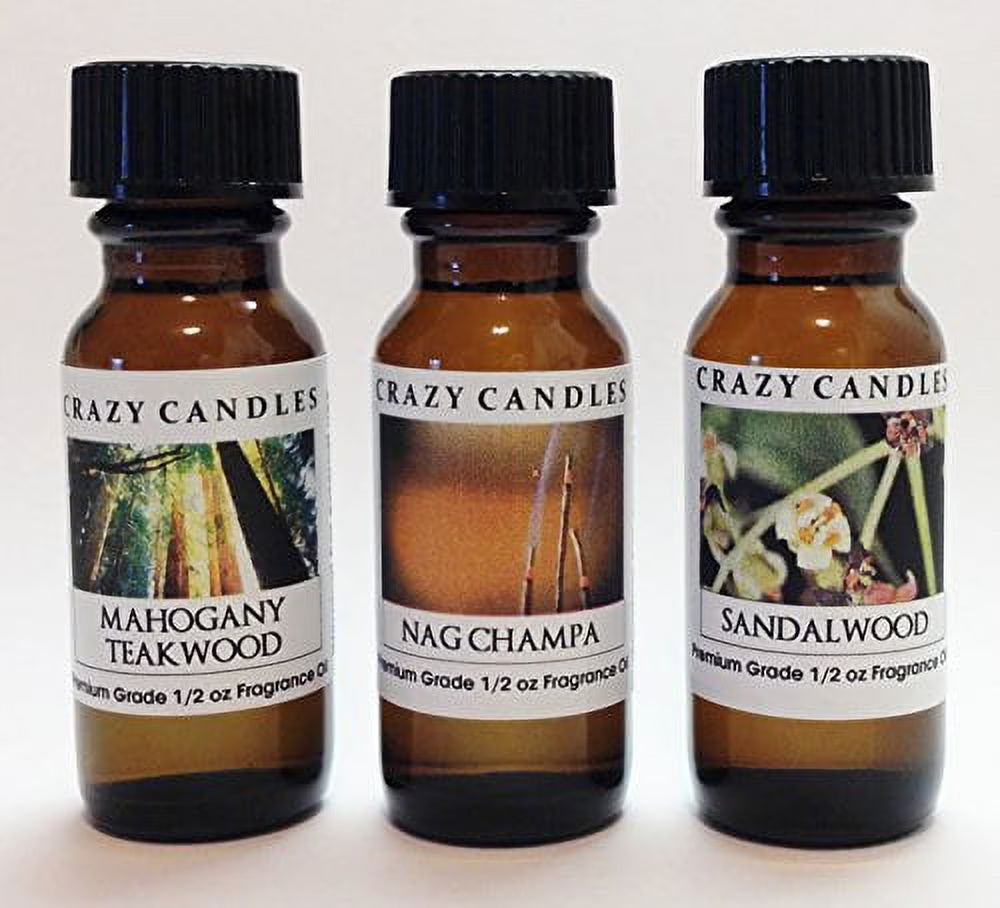 Mahogany Teakwood Nag Champa Sandalwood Scented Fragrance Oils Set of 3 C84455