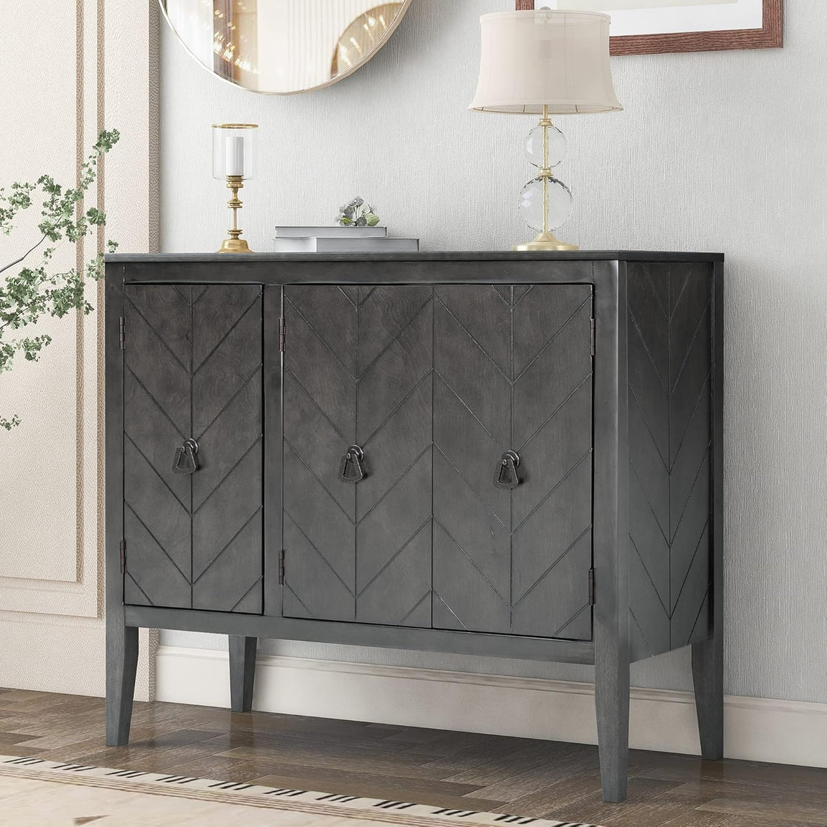 Antique Gray Wooden Accent Storage Cabinet with Adjustable Shelf V725