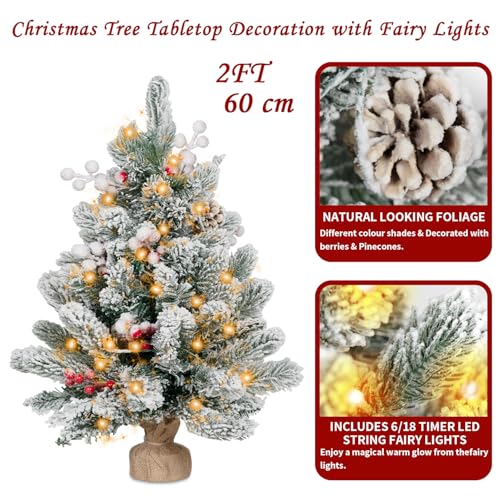 Flocked Artificial Mini Christmas Tree with Lights and Ornaments F534
