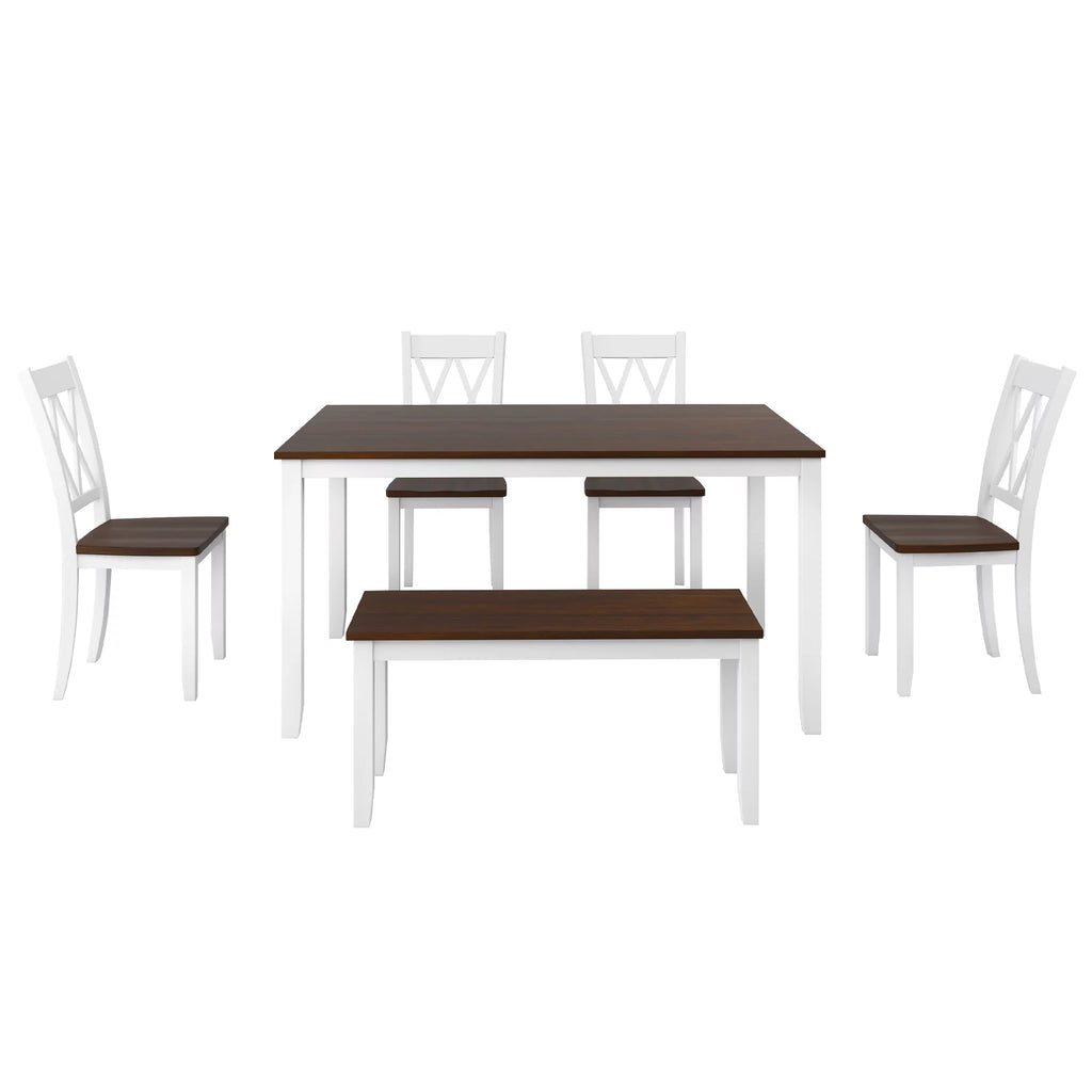 6-Piece Wooden Kitchen Table Set with 4 Chairs and Bench R114211