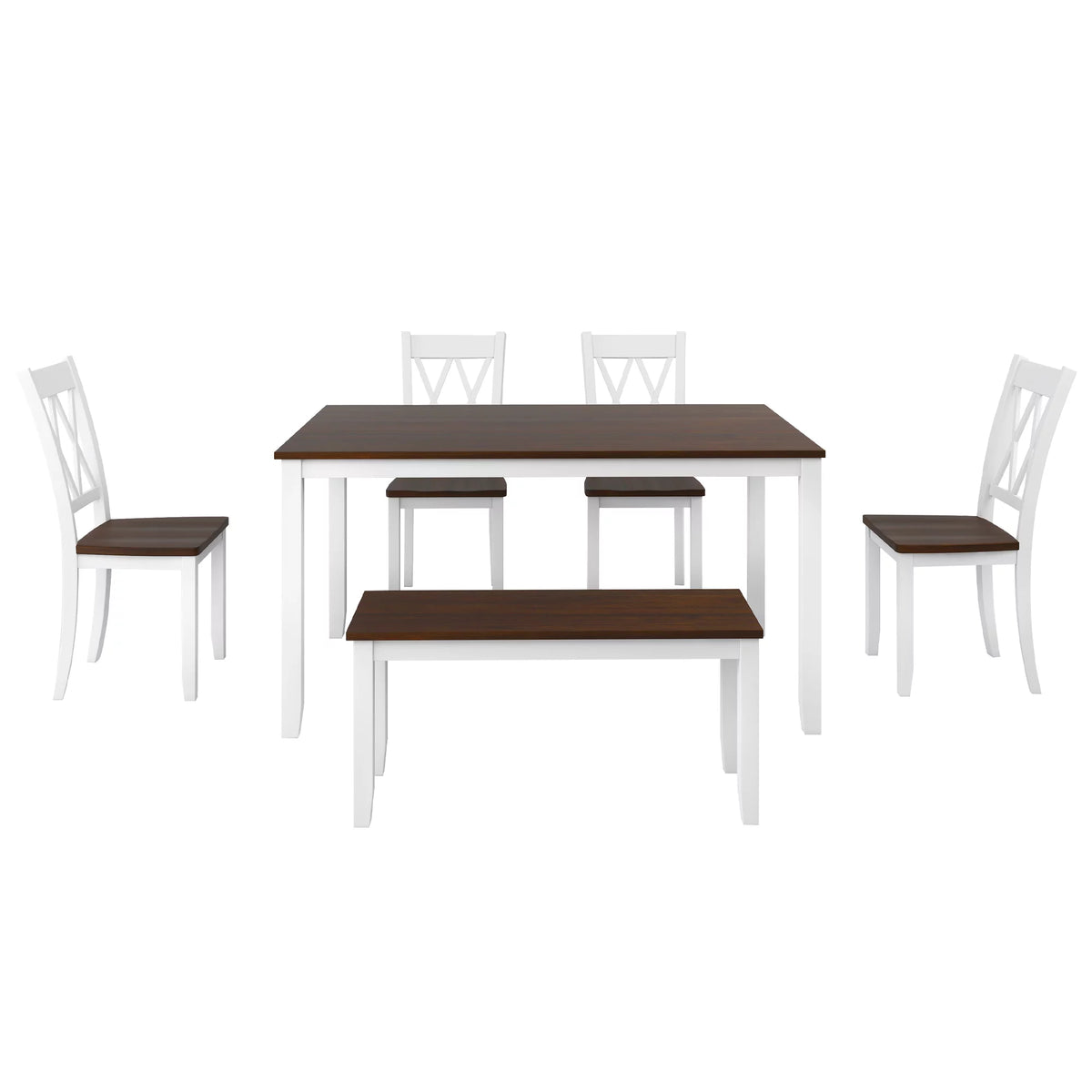 6-Piece Wooden Kitchen Table Set with 4 Chairs and Bench R114211