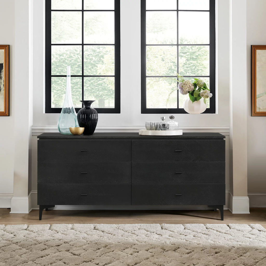 Black 6-Drawer Wood Dresser with Metal Legs S896518
