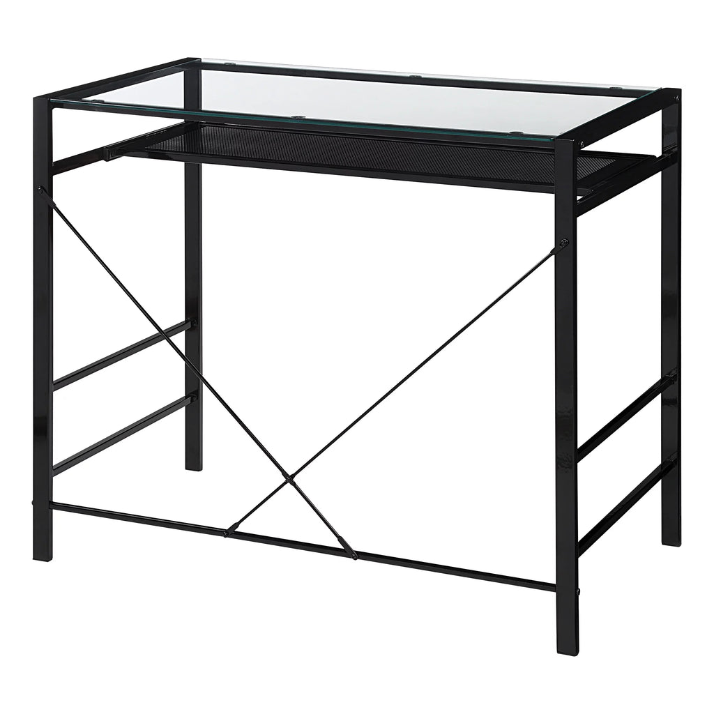 Computer Desk with Clear Tempered Glass Top and Black Metal Frame K609