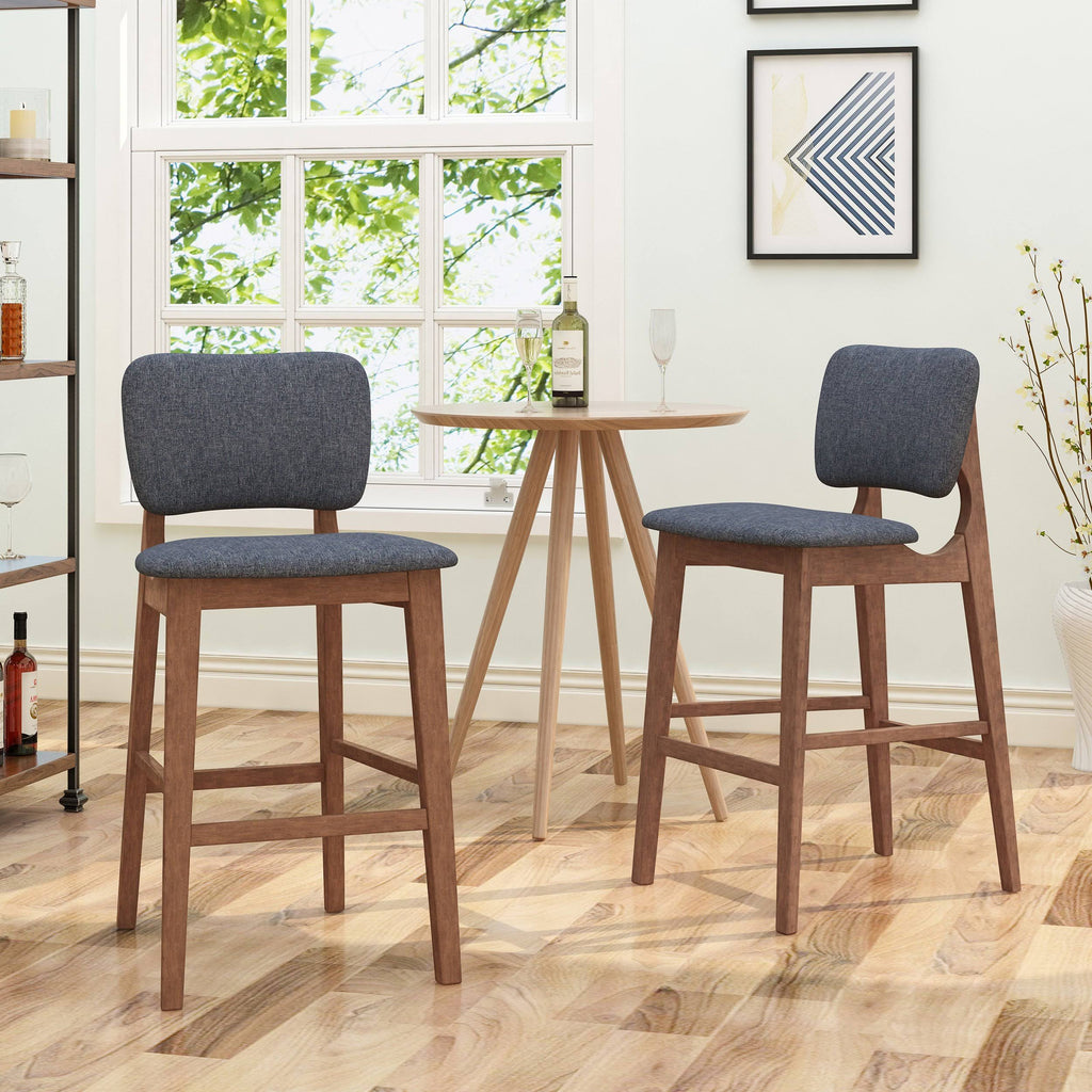Wooden Bar Chair with Fabric Seats (Set of 2), Charcoal and Walnut Finish P918