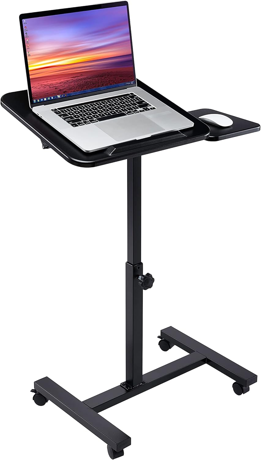 Mobile Height Adjustable Laptop Workstation Desk Cart with Wheels, White P7764