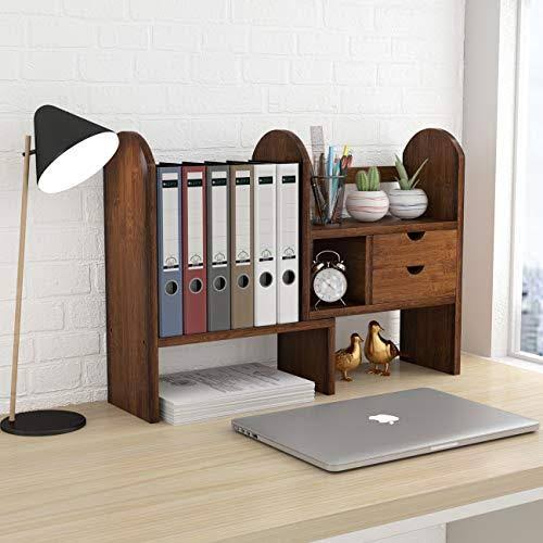 Bamboo Desktop Bookshelf Bookcase with 2 Drawers O7197