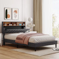 Queen Upholstered Bed Frame with Storage Headboard and USB Port W9628