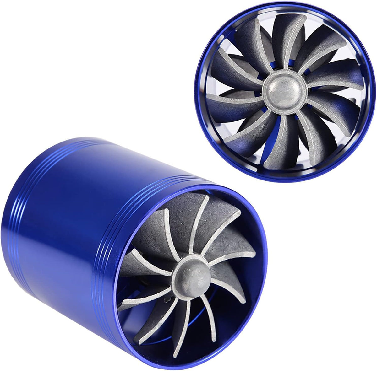 Twin Fan Turbine Car Air Intake Turbocharger Super Gas Fuel Saver Turbo (Blue) W716409