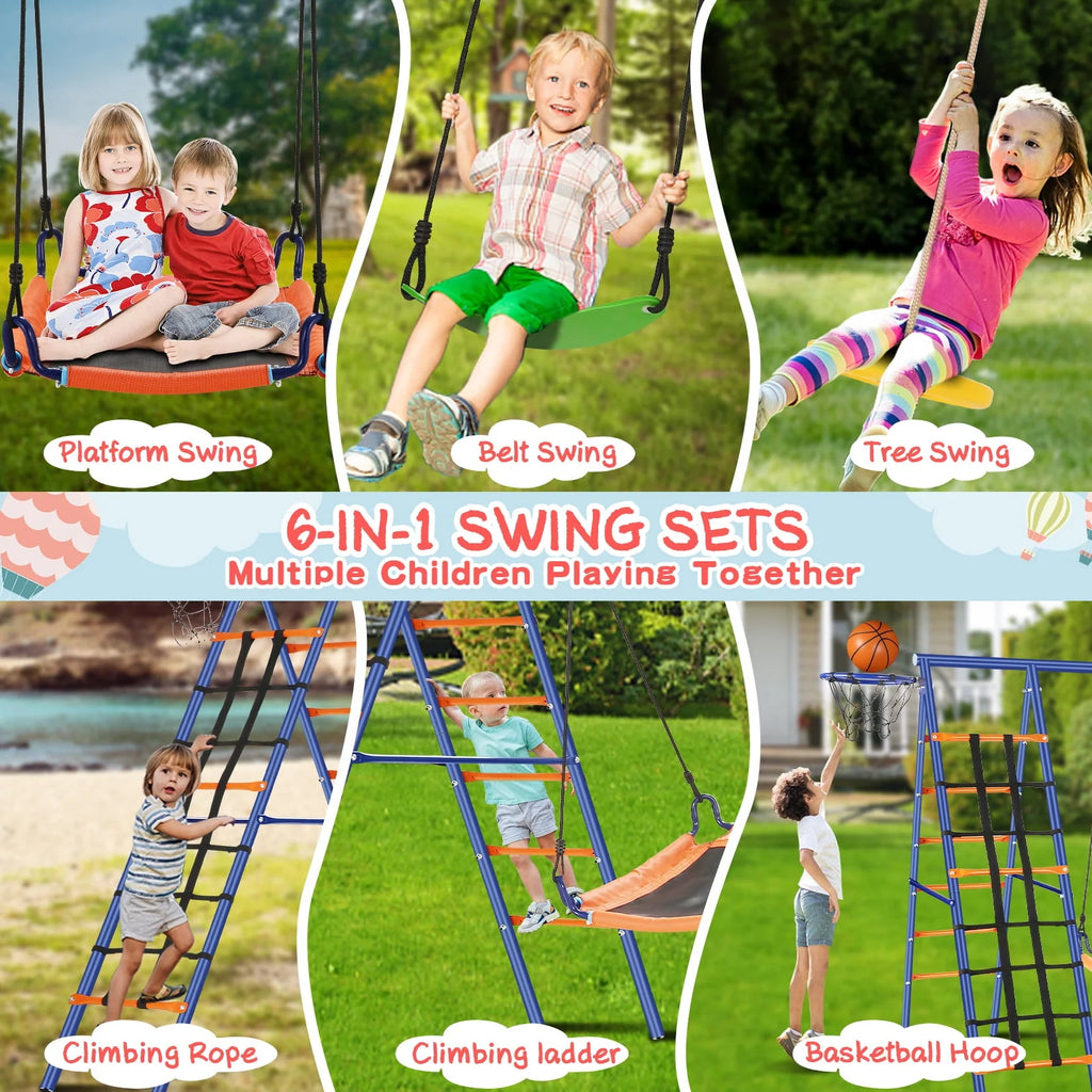 6-in-1 Heavy Duty A-Frame Outdoor Swing Set A8942