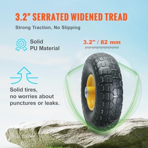 10-Inch Solid Rubber Flat Free Tubeless Tires and Wheels, 2-Pack V80785