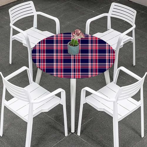 Multicolor Elastic Fitted Round Tablecloth Plaid Fits 45"-50" Diameter Tables C321