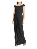 Black Sleeveless Off Shoulder Full-Length Formal Faux Wrap Dress R3424
