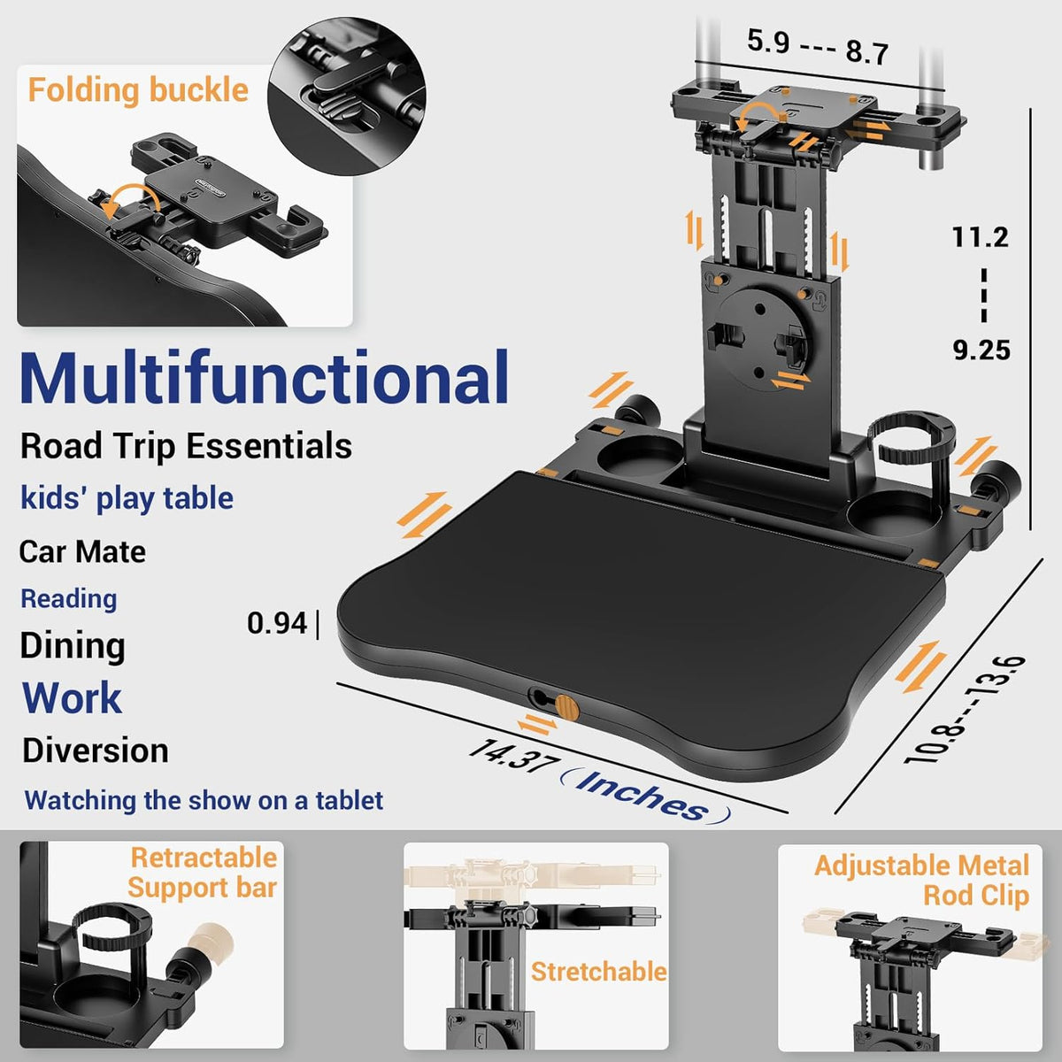 Foldable Car Seat Tray Table with Non-Slip Pad H514515
