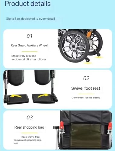 Reclining Foldable Electric Wheelchair with Headrest, Flip Arm, Controller (20AH) E3320