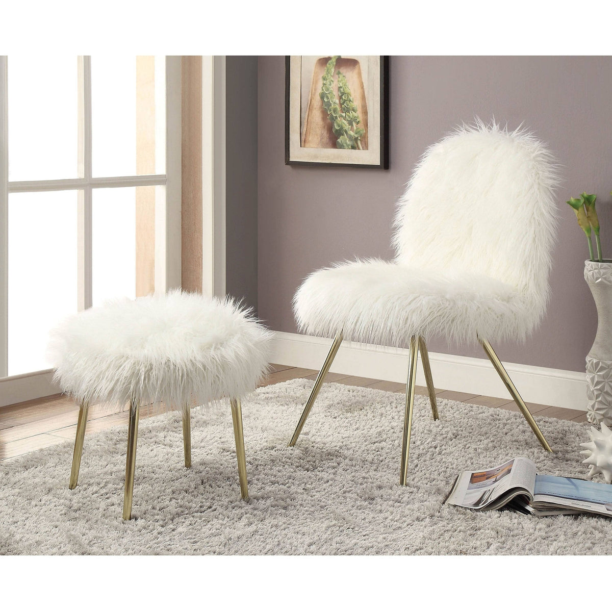 White Faux Fur Padded Accent Chair L7431