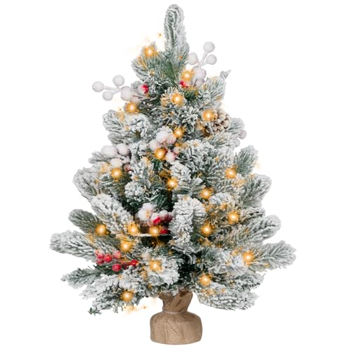 Flocked Artificial Mini Christmas Tree with Lights and Ornaments F534