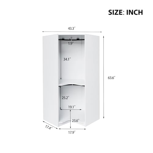 Natural Polygon Wooden Corner Wardrobe Closet with 2 Hanging Rails & Shelves X957