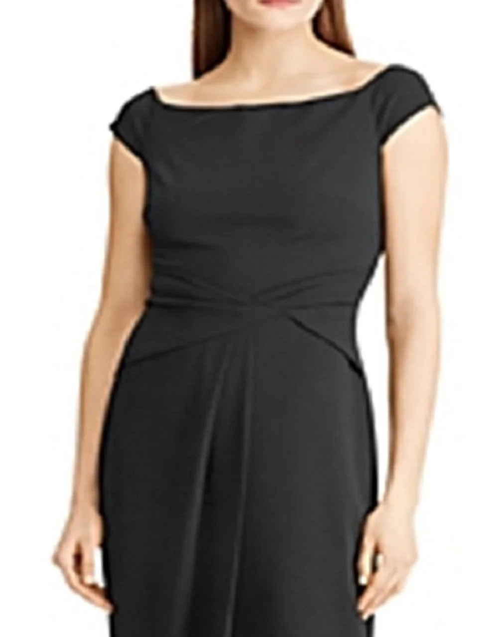Black Sleeveless Off Shoulder Full-Length Formal Faux Wrap Dress R3424