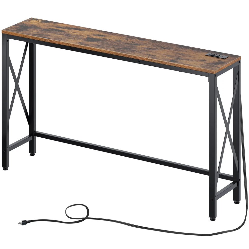 Console Table with Power Outlet, 55 Inch, Rustic Brown A893523