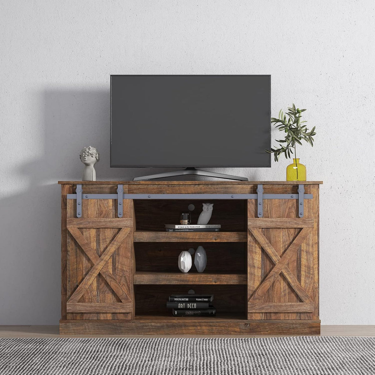 Wood TV Stand with Storage Cabinet for 50 55 65 inch U745