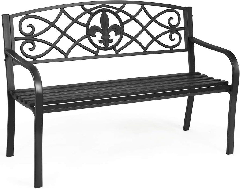 50 inch Heavy-Duty Metal Patio Bench with Pattern Backrest L4793