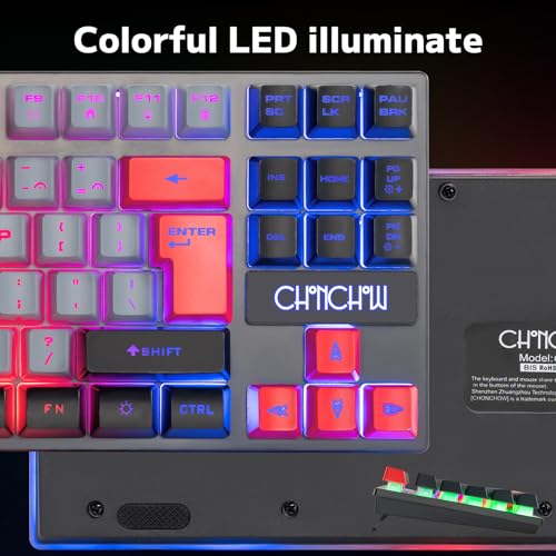 Rechargeable LED Backlit Tenkeyless Compact 87 Keys 6 Button Wireless Keyboard Mouse Combo U30243
