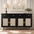 Black Sideboard Storage Cabinet with 4 Rattan Doors and 2 Drawers U108