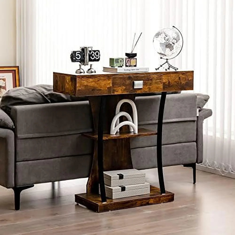 Rustic Brown 3-Tier Console Table with Drawer and Shelves A75046