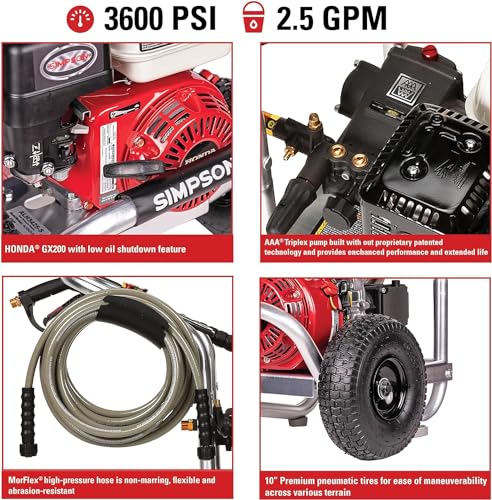 4200 PSI Gas Pressure Washer, 4.0 GPM Power Washer, Honda GX390 Engine, 50-Foot Steel-Braided Hose, Aluminum Series H356696