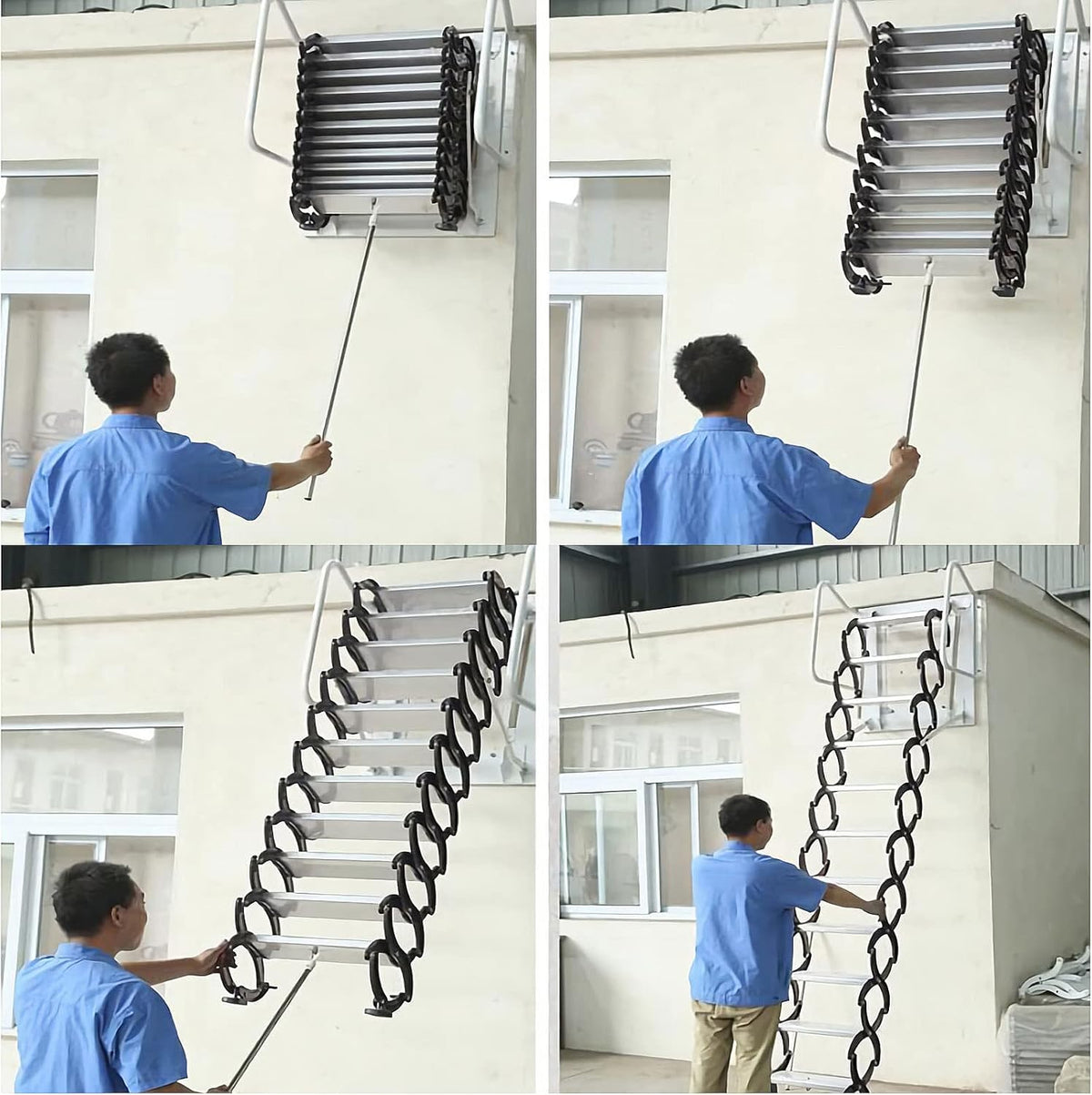 Blue 9.8ft Al-Mg Alloy Folding Attic Ladder with Armrests W243479