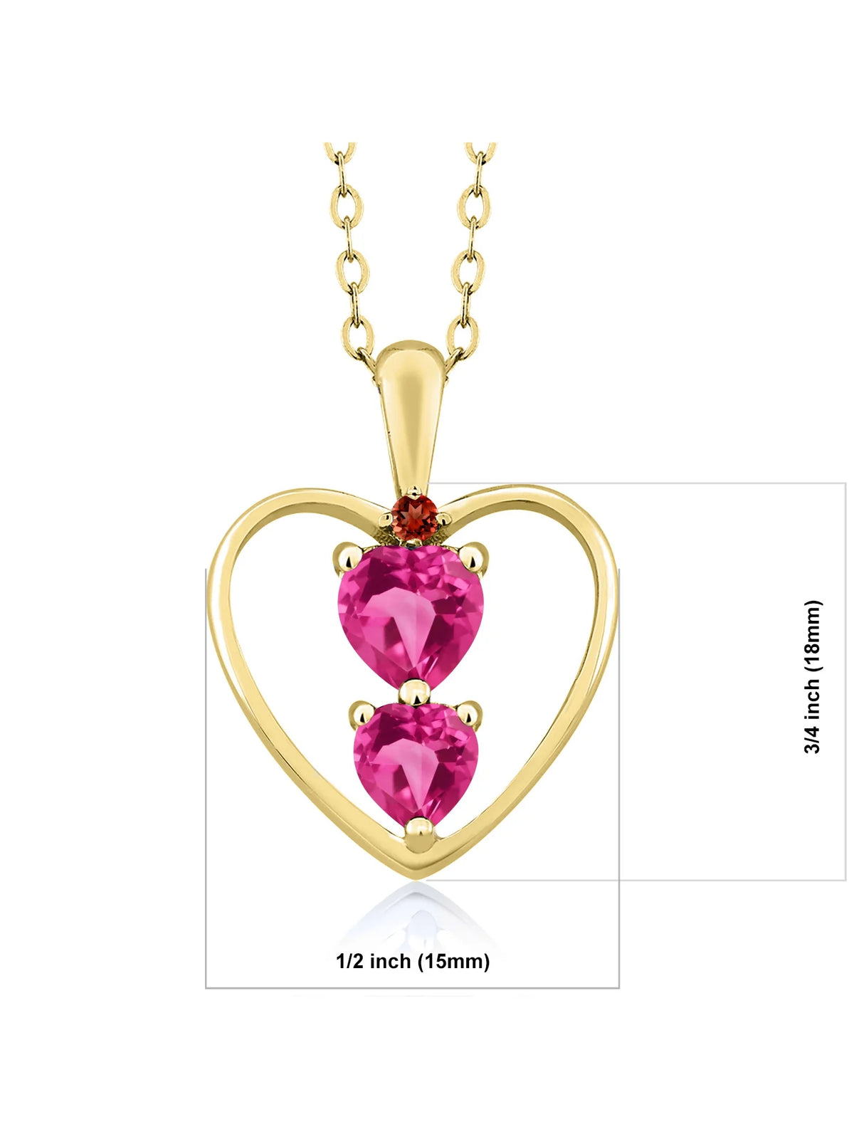 18K Yellow Gold Plated Silver Pink Created Sapphire and Red Garnet Pendant Necklace with 18 inch Silver Chain C83707