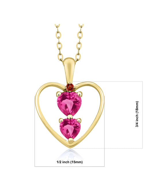 18K Yellow Gold Plated Silver Pink Created Sapphire and Red Garnet Pendant Necklace with 18 inch Silver Chain C83707