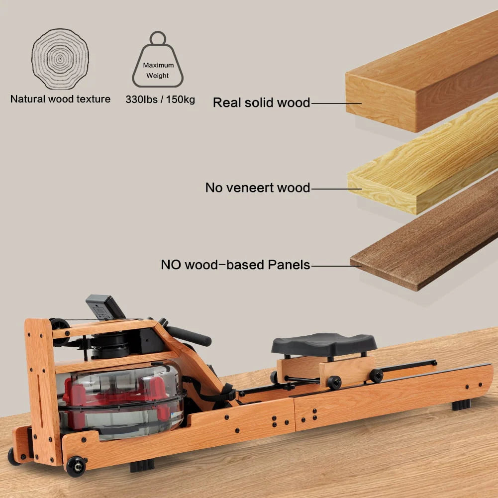 Solid Wood Water Rowing Machine with Bluetooth Monitor J2152