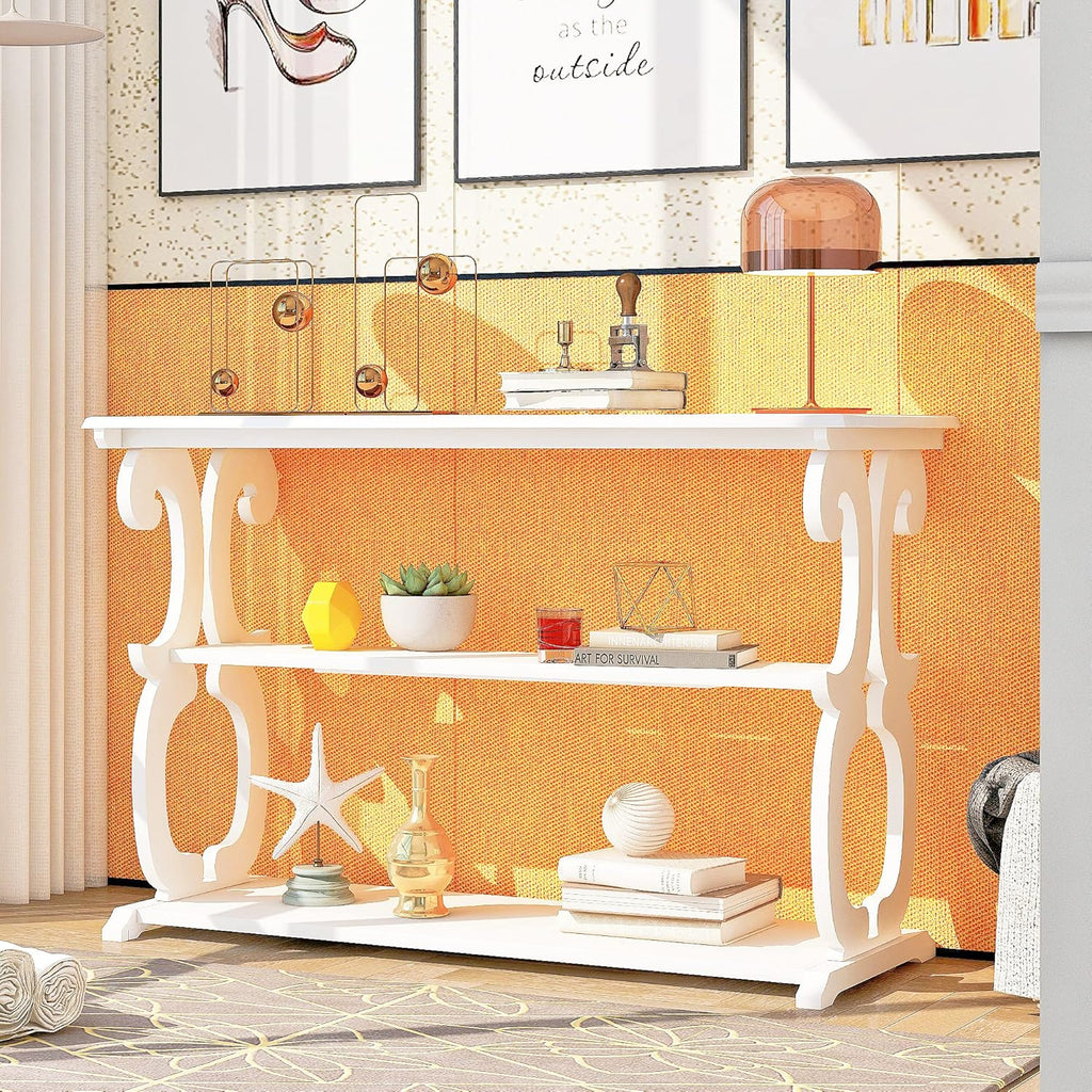 Vintage White Sideboard with 3 Open Storage Shelves J212955
