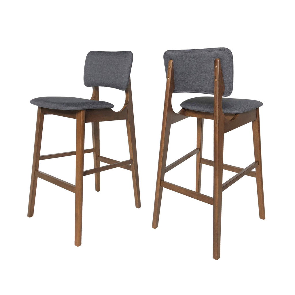 Wooden Bar Chair with Fabric Seats (Set of 2), Charcoal and Walnut Finish P918