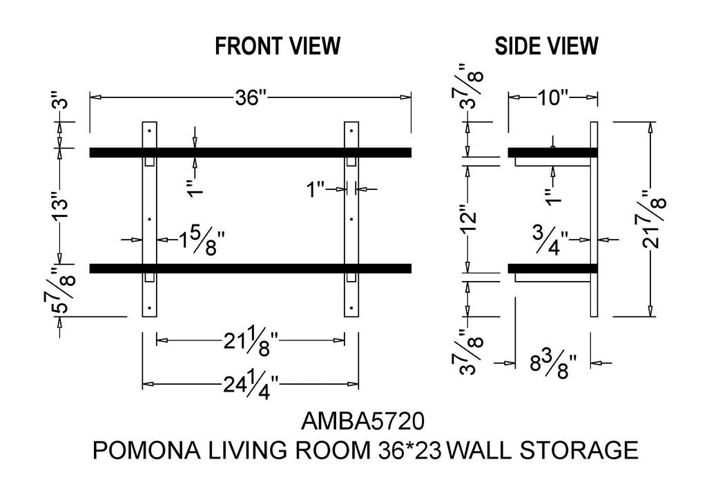 36"W Metal and Solid Wood Wall Shelf E109