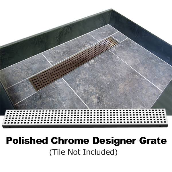 Black Double Threshold Shower Base with Center Trench Drain and Grate Q6799