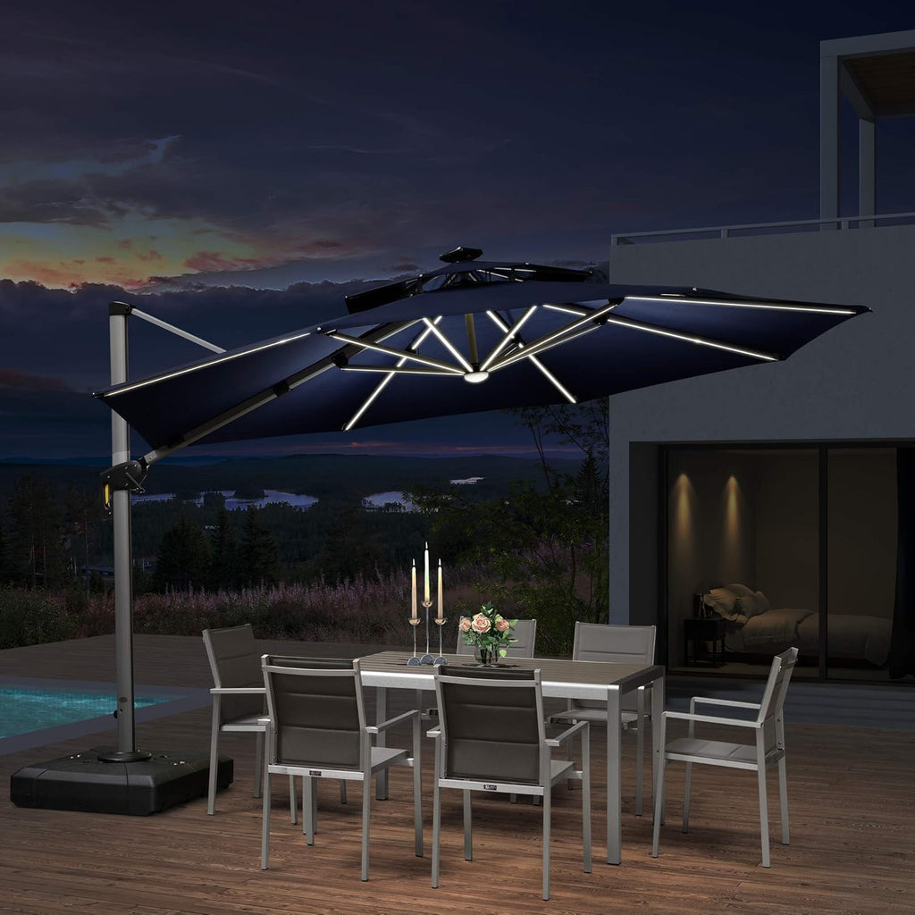 Grey 12ft Solar Powered LED Cantilever Patio Umbrella O250452