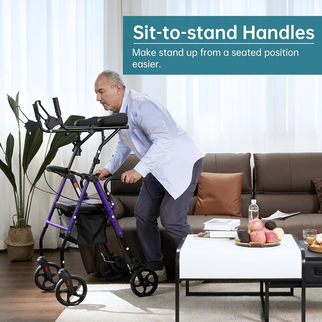 Red Aluminum Upright Rollator Walker with Seat and Backrest C9934