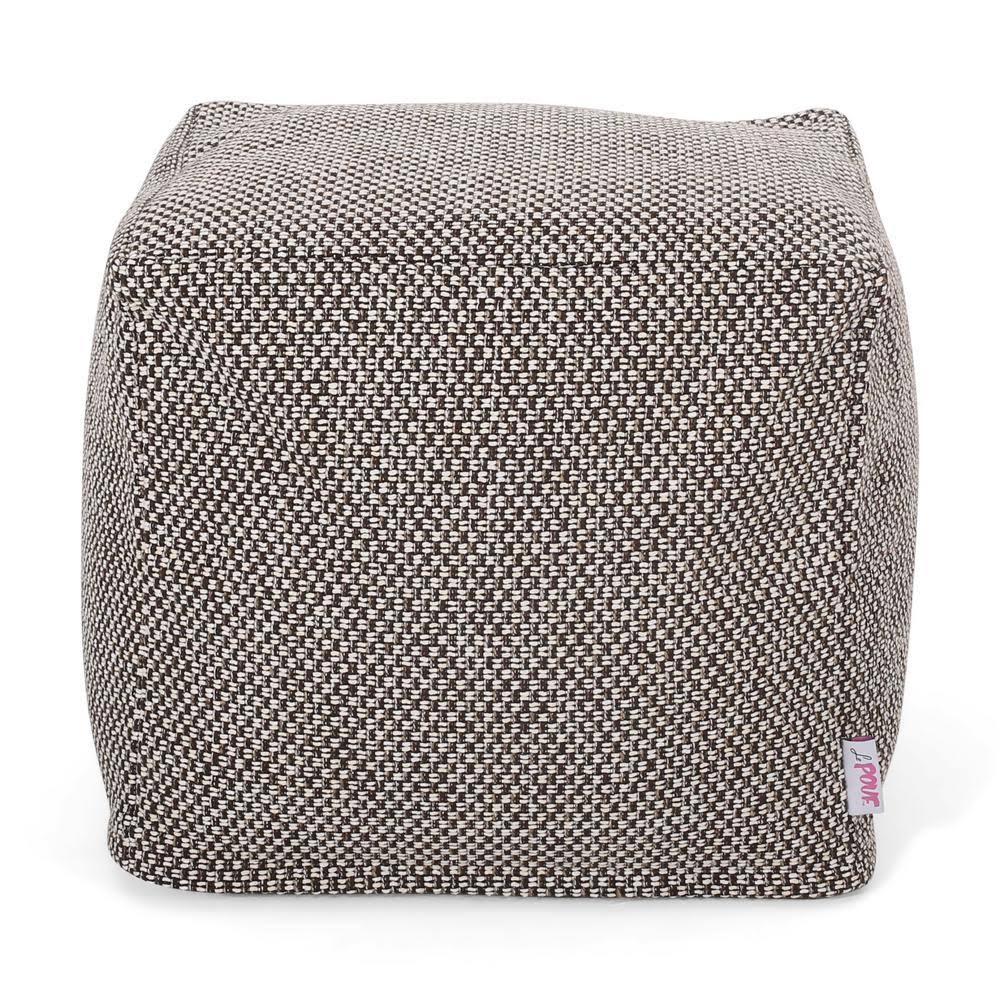 Brown and Ivory Fabric Cube Pouf F4434