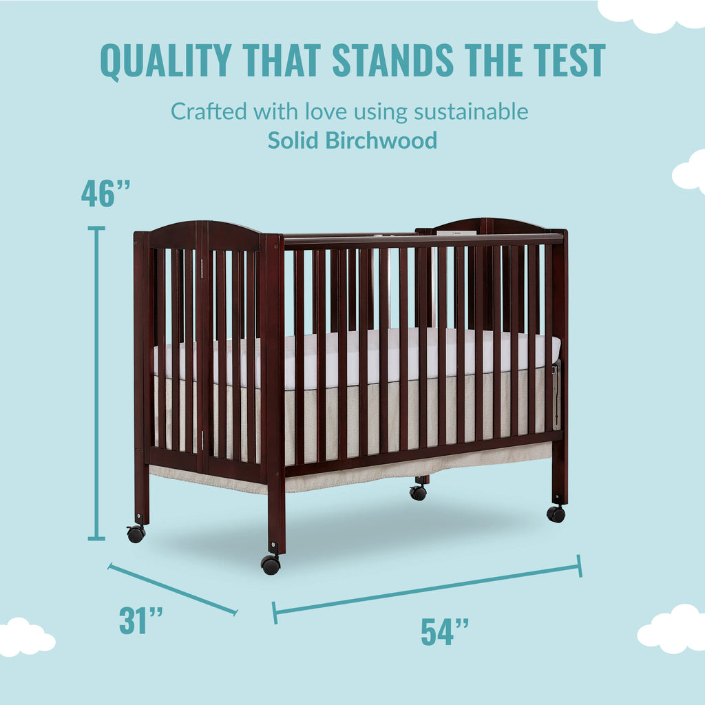 Full Size 2-in-1 Folding Stationary Side Crib with Locking Wheels, Espresso Q905