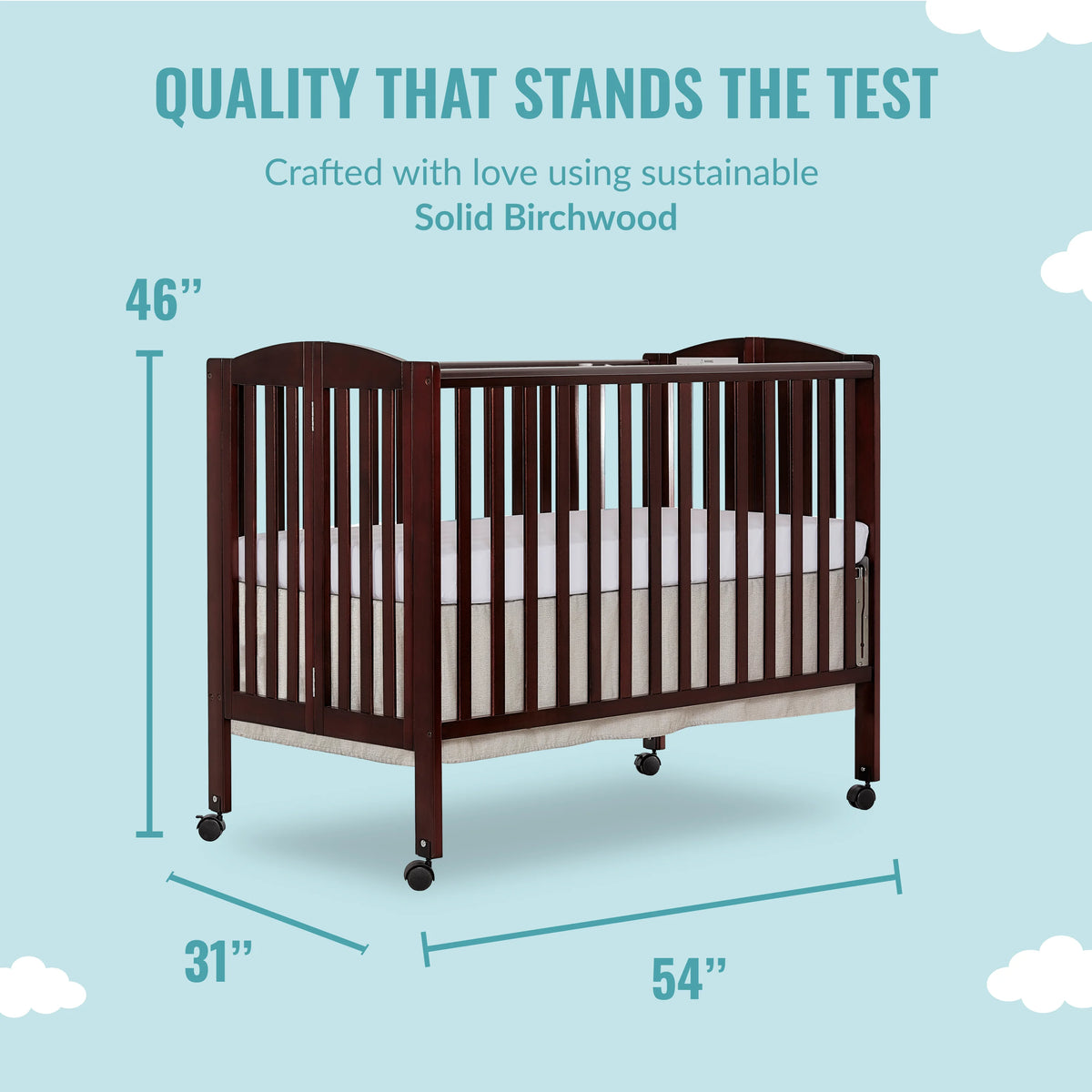 Full Size 2-in-1 Folding Stationary Side Crib with Locking Wheels, Espresso Q905